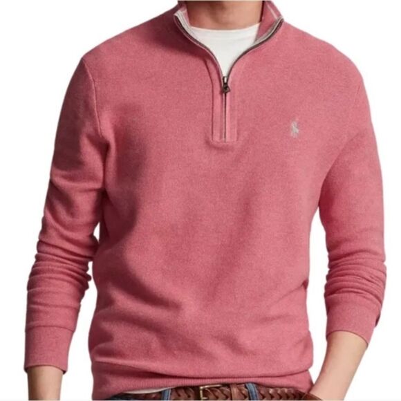 Polo Ralph Lauren Men’s Red Sky Heather 1/4 Zip Pullover Pima Cotton Sweater L - Picture 1 of 8